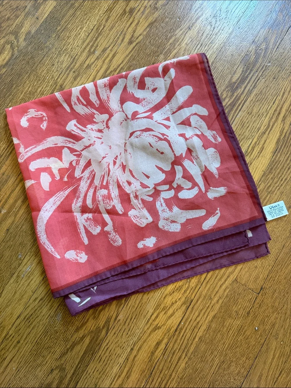 Vintage ; Vera Floral Print Red & Plum Silk Scarf